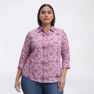 Plus Size Emily Daniels 3/4 Sleeve Medallion Button Down